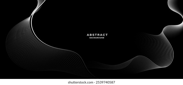 Flowing abstract wave lines on black background.