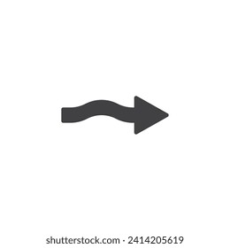 Flowing Arrow vector icon. filled flat sign for mobile concept and web design. Curved arrow right glyph icon. Symbol, logo illustration. Vector graphics