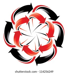 flowing arrow wheel - red  and black arrows