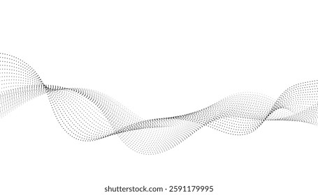 Flowing background with dots, particles wavy halftone gradient shape isolated on white background. Clip art concept of technology, science, music, modern.