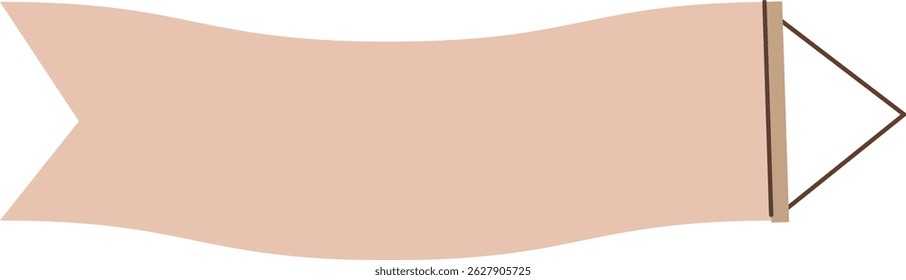 A flowing banner hangs from a simple wooden mount.  This pennant displays an area for text or graphics. Cartoon vector illustration