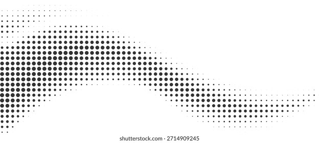 Flowing black halftone wave dot background for modern posters, tech layouts, website headers, abstract digital branding vector illustration