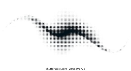 Flowing Black Halftone Wave Pattern on White Background. Elegant gradient design with smooth curving lines and dotted sand texture. Ideal for contemporary posters, abstract graphics, technology