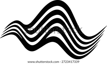 Flowing black stripes on transparent grid. Dynamic wave curves. Minimalist linear art. Creative movement concept. Stylish organic shapes for digital projects.