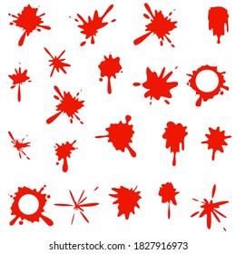 Flowing Blood Splash Spill Liquid Design Set Vector Illustration