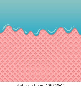 Flowing blue cream on pink wafer vector.