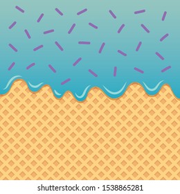 Flowing blue jam on wafer vector with purple sprinkles on top.