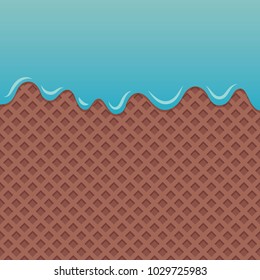 Flowing blue sauce on chocolate wafer vector.