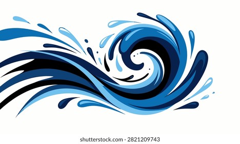Flowing blue water crest design for banners and nautical decorations.