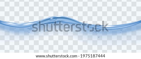 Flowing blue water surface template realistic vector illustration isolated on transparent background. Effect of water stream or torrent of blue transparent liquid.