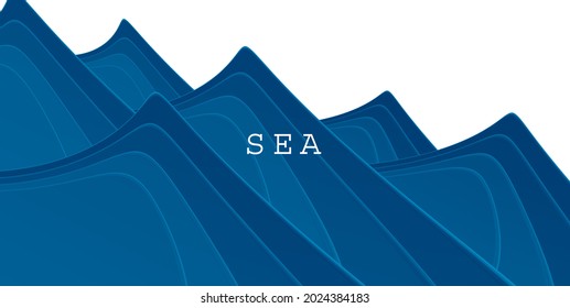 Flowing blue waves creating abstract sea background on white backdrop