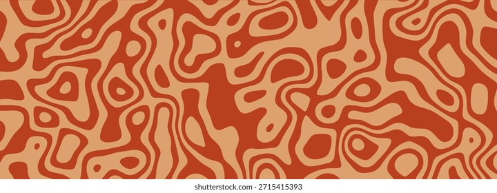 Textura fluida de caramelo con movimientos ondulados y superficies brillantes. Patrón dorado sin fisuras con contornos orgánicos. Ilustración vectorial de stock en estilo líquido.