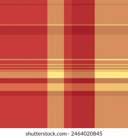 Flowing check textile vector, cut out background plaid pattern. Satin fabric texture seamless tartan in red and glossy gold colors.