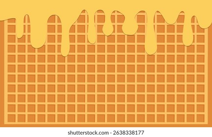 Flowing cheese on wafer vector. Yellow cream Melted on Wafer texture Background