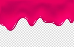 Flowing Cherry Or Raspberries Jam. Dripping Pink Caramel. Realistic Paint Drip Or Nail Polish. Slime Vector Texture.