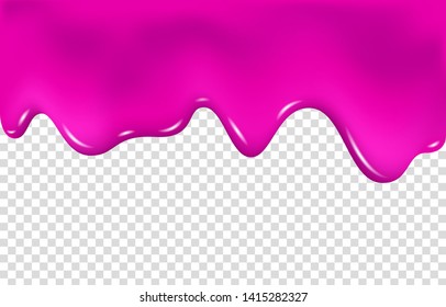 Flowing cherry or raspberries jam. Dripping pink caramel. Realistic paint drip or nail polish. Slime vector texture.