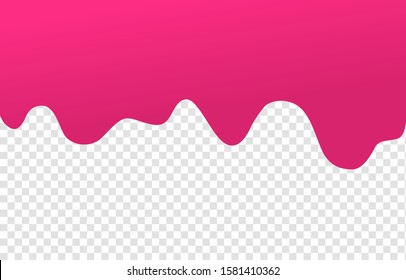 Flowing cherry or raspberries jam. Dripping pink caramel. Paint drip or nail polish. Slime vector texture.