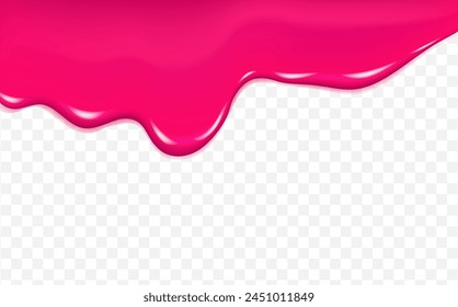 Flowing cherry or raspberries jam.Dripping pink caramel and sause. Slime vector texture or  paint drip or nail polish.