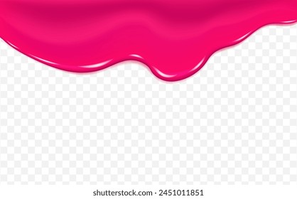 Flowing cherry or raspberries jam.Dripping pink caramel and sause. Slime vector texture or  paint drip or nail polish.