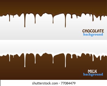 Flowing chocolate and milk drops