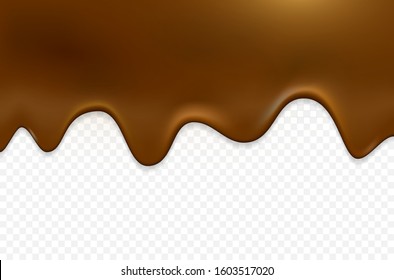 Flowing chocolate on transparent background for your design. Vector illustration.