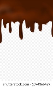 Flowing chocolate on transparent vertical background for your design. Vector illustration.