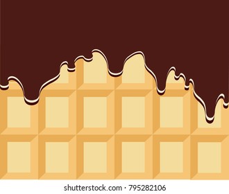 flowing chocolate on Wafer Background. flat sign , vector and illustration