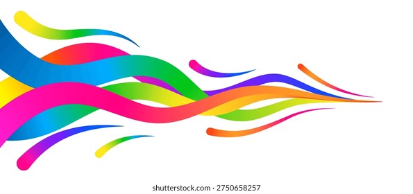 Flowing Color Line Waves. Abstract Gradient Ribbon Background. Vector Dynamic Rainbow Line Pattern. Liquid Splash Paint Splash Stream.