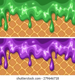 Flowing colorful sauce on wafers