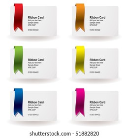 Flowing colourful ribbon on white paper business card and shadow