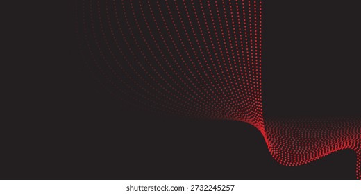 Concepto que fluye puntos ciencia, música, partículas modernas. patrón de onda rojo aislado sobre fondo negro. ilustraciones Vector