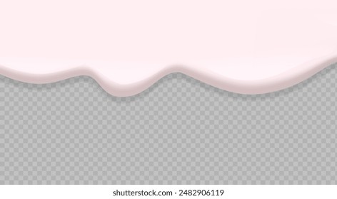 Textura Crema Fluida Aislada Sobre Fondo Transparente. Borde De Goteo De Color Rosa Suave Y Cremoso Del Vector 3D