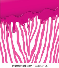 Flowing crimson paint on zebra background