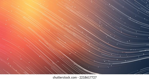 Flowing Current, Energy Lines Pattern in Glowing Sunlit Space and Starry Sky Around - Modern Style Futuristic Technology or Astronomy Concept Background,Generative Art, Creative Template,Vector Design