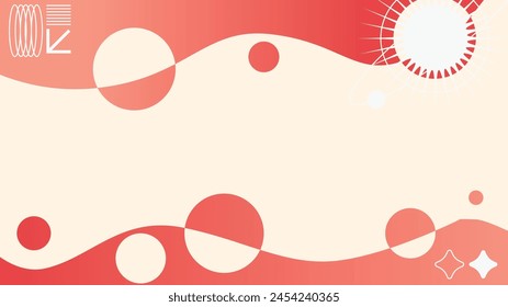 Flowing Curve Shape Frame with Peach Gradient and Brutalism Shapes Decorations, Abstract Background