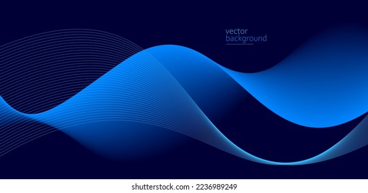 Flowing dark blue curve shape with soft gradient vector abstract background, relaxing and tranquil art, can illustrate health medical or sound of music.