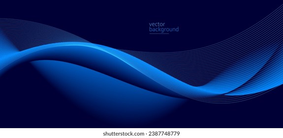 Flowing dark blue curve shape with soft gradient vector abstract background, relaxing and tranquil art, can illustrate health medical or sound of music.