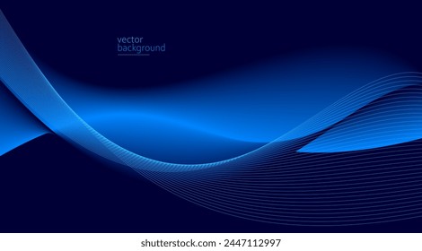 Flowing dark blue curve shape with soft gradient vector abstract background, relaxing and tranquil art, can illustrate health medical or sound of music.