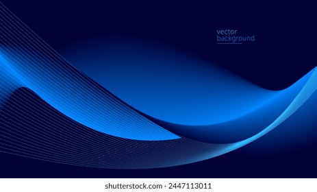 Flowing dark blue curve shape with soft gradient vector abstract background, relaxing and tranquil art, can illustrate health medical or sound of music.