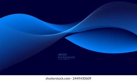 Flowing dark blue curve shape with soft gradient vector abstract background, relaxing and tranquil art, can illustrate health medical or sound of music.
