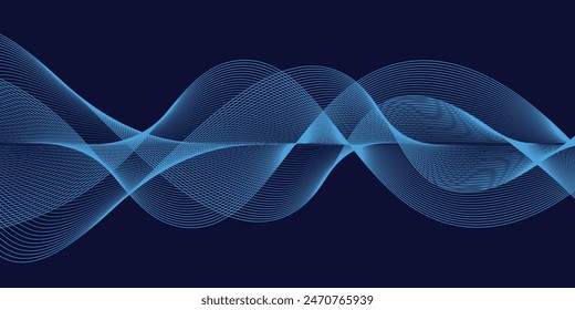 Flowing dark blue curve shape with soft gradient vector abstract background, relaxing and tranquil art, can illustrate health medical or sound of music.