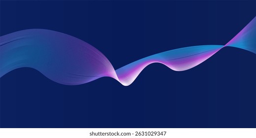 Fluxo azul escuro forma curva com fundo abstrato vetor gradiente suave, relaxante e tranquila arte, pode ilustrar saúde médica ou som de música. Ilustração vetorial
