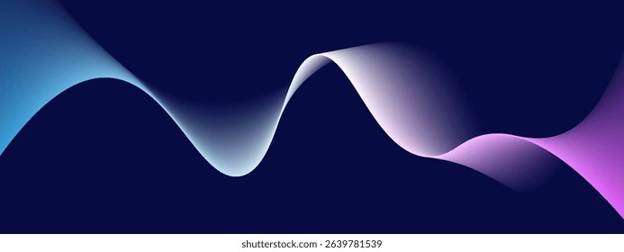 Flowing dark blue curve shape with soft gradient vector abstract background, relaxing and tranquil art, can illustrate health medical or sound of music. Vector illustration