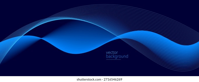 Fluxo azul escuro forma curva com fundo abstrato vetor gradiente suave, relaxante e tranquila arte, pode ilustrar saúde médica ou som de música.