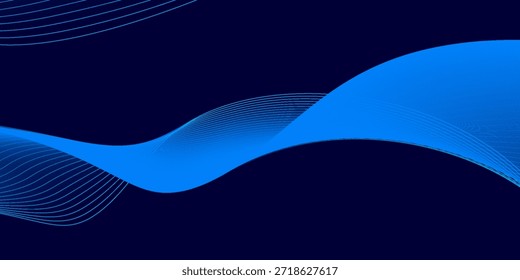 Fluxo azul escuro forma curva com fundo abstrato vetor gradiente suave, relaxante e tranquila arte, pode ilustrar saúde médica ou som de música.