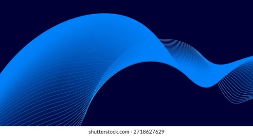 Fluxo azul escuro forma curva com fundo abstrato vetor gradiente suave, relaxante e tranquila arte, pode ilustrar saúde médica ou som de música.