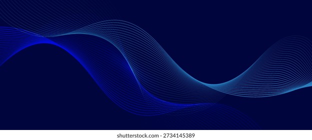 Flowing dark blue curve shape with soft gradient vector abstract background, relaxing and tranquil art, can illustrate health medical or sound of music.