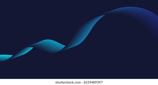 Flowing dark blue curve shapes on dark blue vector abstract background, soothing art, can depict medical health or music sound.