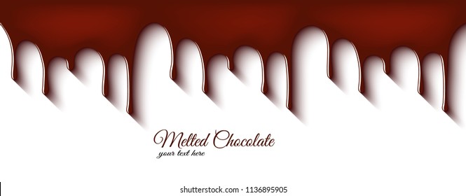 Flowing dark chocolate. Drops of dark chocolate. Vector illustration.