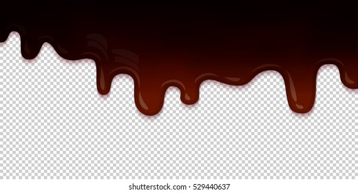 Flowing dark chocolate glaze isolated on transparent background abstract. Melt icing ice cream. Editable - Easy change colors. Vector illustration
